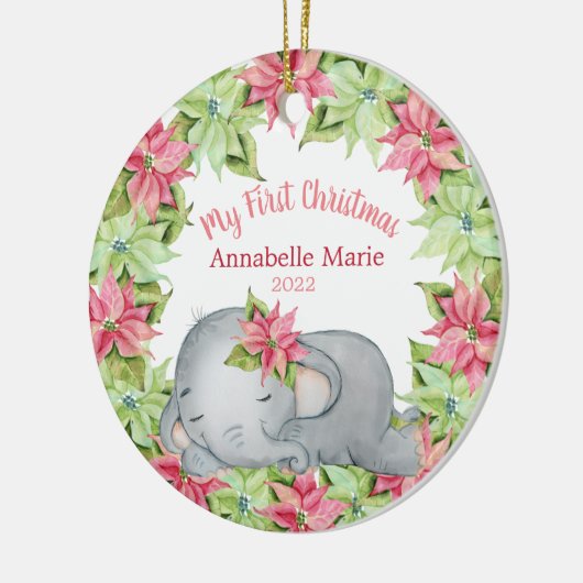 Poinsettia Elephant Baby's eerste Kerstmis Keramisch Ornament (Links)