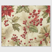  Poinsettia en bessen Patroon Kerstmis Cadeaupapier (Vlak)