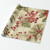  Poinsettia en bessen Patroon Kerstmis Cadeaupapier (Uitgerold)