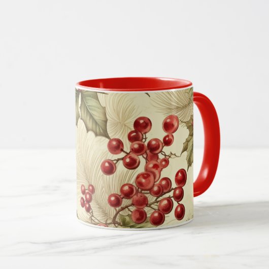 Poinsettia en bessen Patroon Kerstmis Mok (Voorkant rechts)