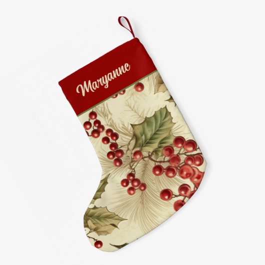  poinsettia en bessen patroon kleine kerstsok (Achterkant (Hangend))