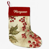 poinsettia en bessen patroon kleine kerstsok (Voorkant)