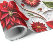 Poinsettia en bladeren cadeaupapier (Rol Hoek)