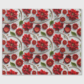 Poinsettia en bladeren cadeaupapier (Vlak)