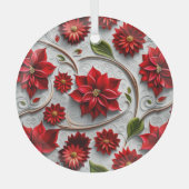 Poinsettia en bladeren glas ornament (Voorkant)