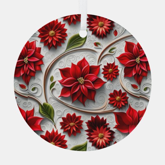 Poinsettia en bladeren glas ornament (Achterkant)