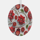 Poinsettia en bladeren glas ornament (Voorkant Rechts)