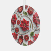 Poinsettia en bladeren glas ornament (Voorkant links)