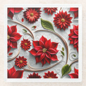 Poinsettia en bladeren glazen onderzetter (Voorkant)