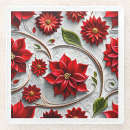 Poinsettia en bladeren glazen onderzetter