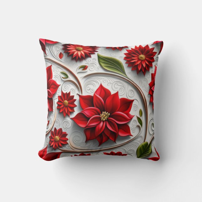 Poinsettia en bladeren kussen (Voorkant)