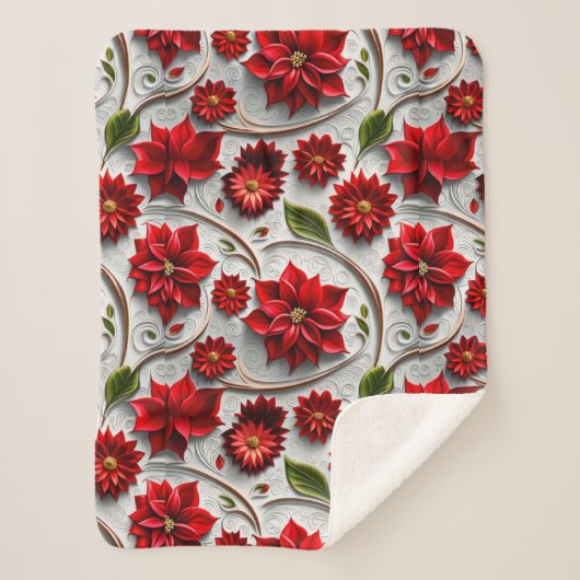 Poinsettia en bladeren sherpa deken (Voorkant)