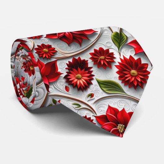 Poinsettia en bladeren stropdas (Opgerold)