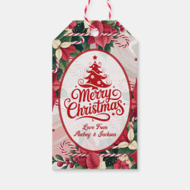 Poinsettia en Candy Cane cadeaubijslage Cadeaulabel