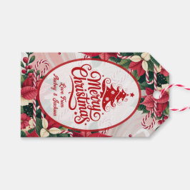 Poinsettia en Candy Cane cadeaubijslage Cadeaulabel