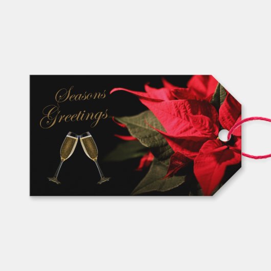 Poinsettia en Champagne Cadeaulabel (Voorkant (Horizontaal))