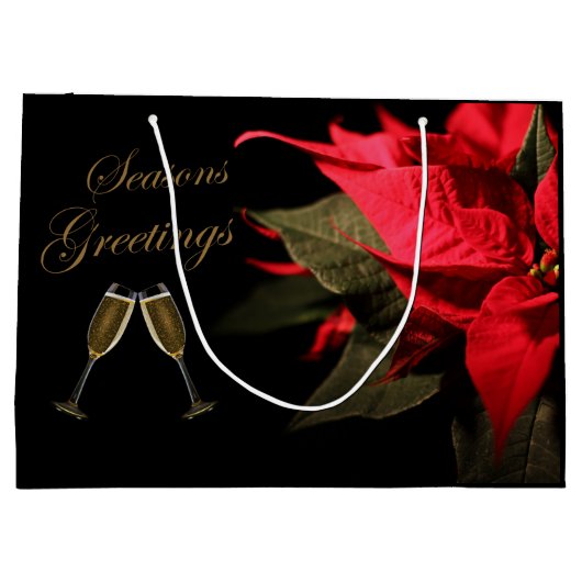 Poinsettia en Champagne Elegant Personalized Groot Cadeauzakje (Achterkant)