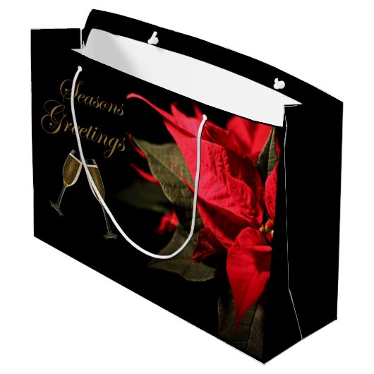 Poinsettia en Champagne Elegant Personalized Groot Cadeauzakje (Achterkant Gekanteld)