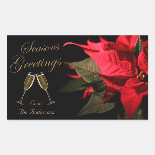Poinsettia en Champagne Elegant Personalized Rechthoekige Sticker (Voorkant)