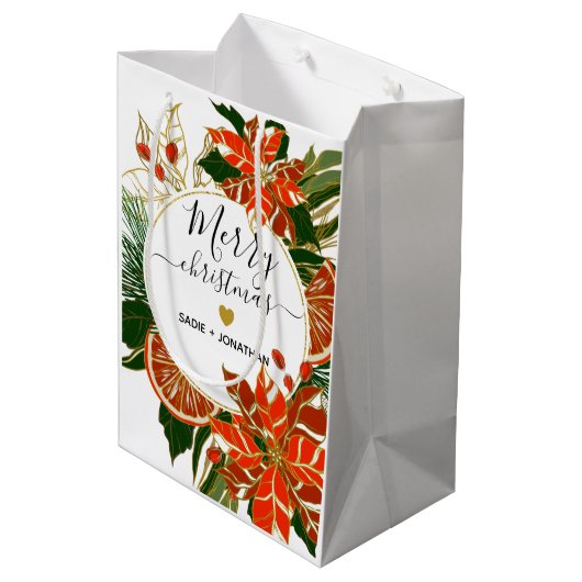 Poinsettia en Citrus Gold-kerst Medium Cadeauzakje (Achterkant Gekanteld)