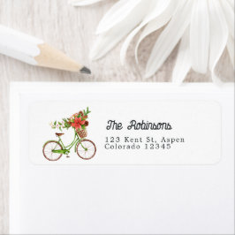 Poinsettia en dennen fiets kerst charme etiket