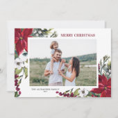 Poinsettia en dennenbladeren vrolijk kerstfoto feestdagenkaart (Voorkant)