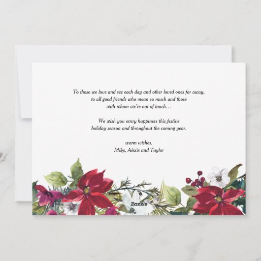 Poinsettia en dennenbladeren vrolijk kerstfoto feestdagenkaart (Achterkant)