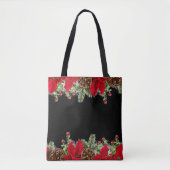 Poinsettia en dennenboom kerst boodschappentas tote bag (Voorkant)