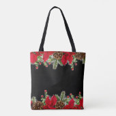 Poinsettia en dennenboom kerst boodschappentas tote bag (Achterkant)