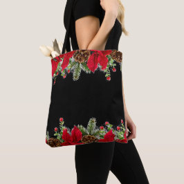 Poinsettia en dennenboom kersttas tote bag