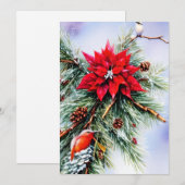 Poinsettia en dennenbudget Kerstmis Feestdagenkaart (Voorkant / Achterkant)