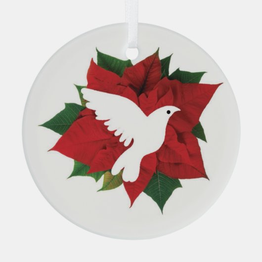 Poinsettia en Dove Glass Kerstversiering Glas Ornament (Achterkant)