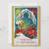 Poinsettia en Gold Bells Kerstvakantie feest Kaart (Voorkant)