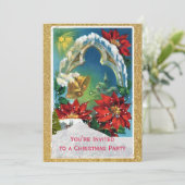 Poinsettia en Gold Bells Kerstvakantie feest Kaart (Staand voorkant)