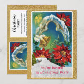 Poinsettia en Gold Bells Kerstvakantie feest Kaart (Voorkant / Achterkant)