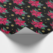 Poinsettia en Gold Circles Pattern Wrapping Paper Cadeaupapier (Hoek)