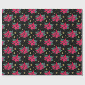Poinsettia en Gold Circles Pattern Wrapping Paper Cadeaupapier (Vlak)