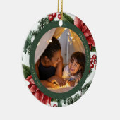 Poinsettia en Greenery Foto en Naam Keramisch Ornament (Rechts)