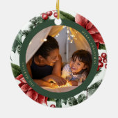 Poinsettia en Greenery Foto en Naam Keramisch Ornament (Achterkant)