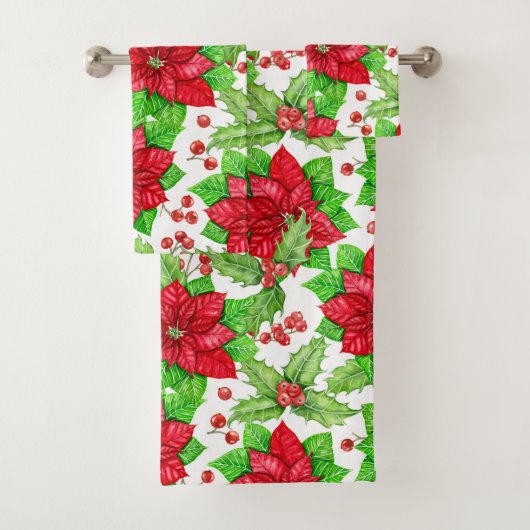 Poinsettia en holbessen waterverf kerst bad handdoek (Insitu)