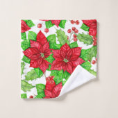 Poinsettia en holbessen waterverf kerst bad handdoek (Wasdoekje)