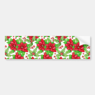 Poinsettia en holbessen waterverf kerst bumpersticker