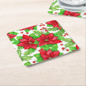 Poinsettia en holbessen waterverf kerst kartonnen onderzetters (Schuin)