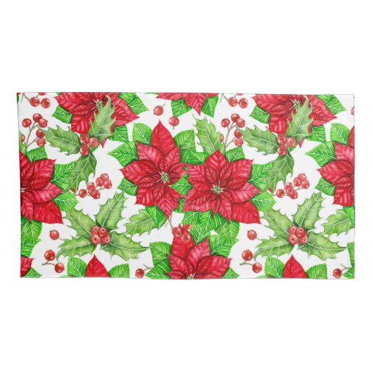 Poinsettia en holbessen waterverf kerst kussensloop (Achterkant-Rechts)