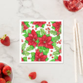 Poinsettia en holbessen waterverf kerst servet (Insitu)