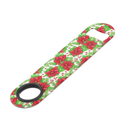 Poinsettia en holbessen waterverf kerst speed flessenopener (Voorkant Gekanteld)