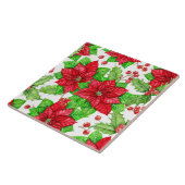 Poinsettia en holbessen waterverf kerst tegeltje (Zijkant)