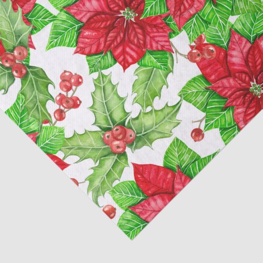 Poinsettia en holbessen waterverf kerst tissuepapier (Detail)
