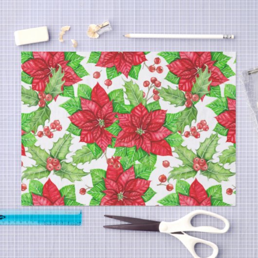 Poinsettia en holbessen waterverf kerst tissuepapier (Craft)