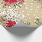 Poinsettia en Holly Berries Kerstmis Cadeaupapier (Hoek)